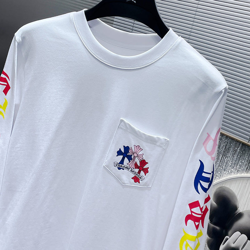 Chrome Hearts Multicolor Fleur Cross Stack Long Sleeve Tee – White / Black