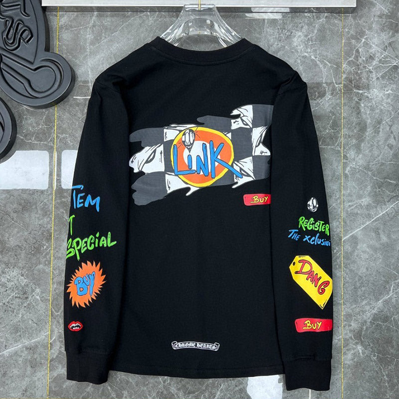 Chrome Hearts Graffiti Print Long Sleeve Tee – Black