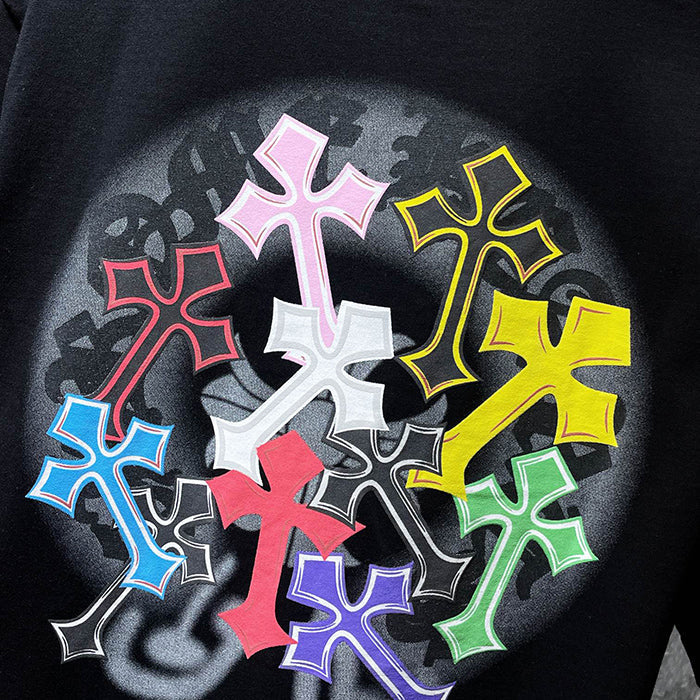 Chrome Hearts Rainbow Multi-Color Fleur Cross Explosion Tee – Black / White