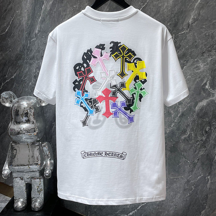 Chrome Hearts Rainbow Multi-Color Fleur Cross Explosion Tee – Black / White