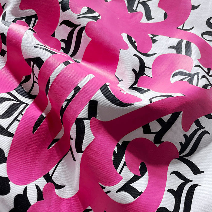 Chrome Hearts Pink Fleur Cross Gothic Repeat Text Tee – White / Black