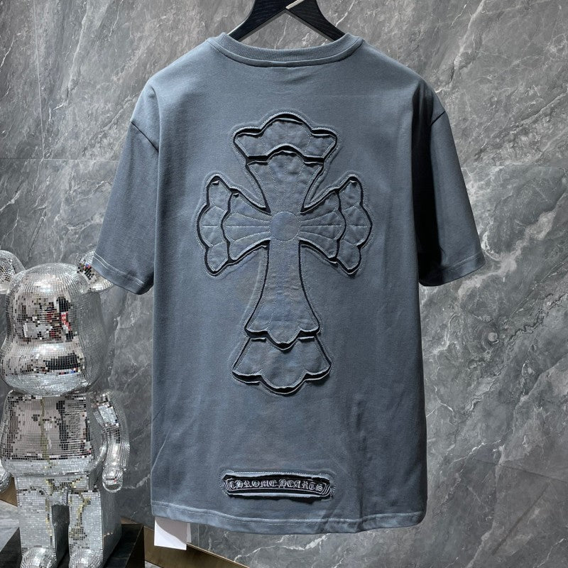 Chrome Hearts Oversized Tonal Fleur Cross Appliqué Tee – Black / White / Grey