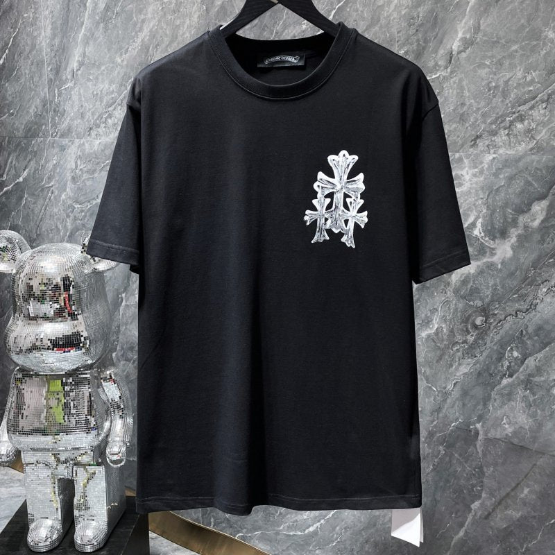 Chrome Hearts Triple Cross 3D Silver Metallic Print Tee – Black / White