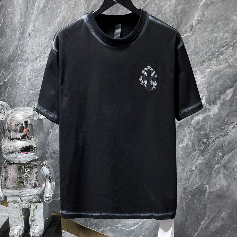 Chrome Hearts Crystal Rhinestone Cross Embroidered Tee – Black / Grey