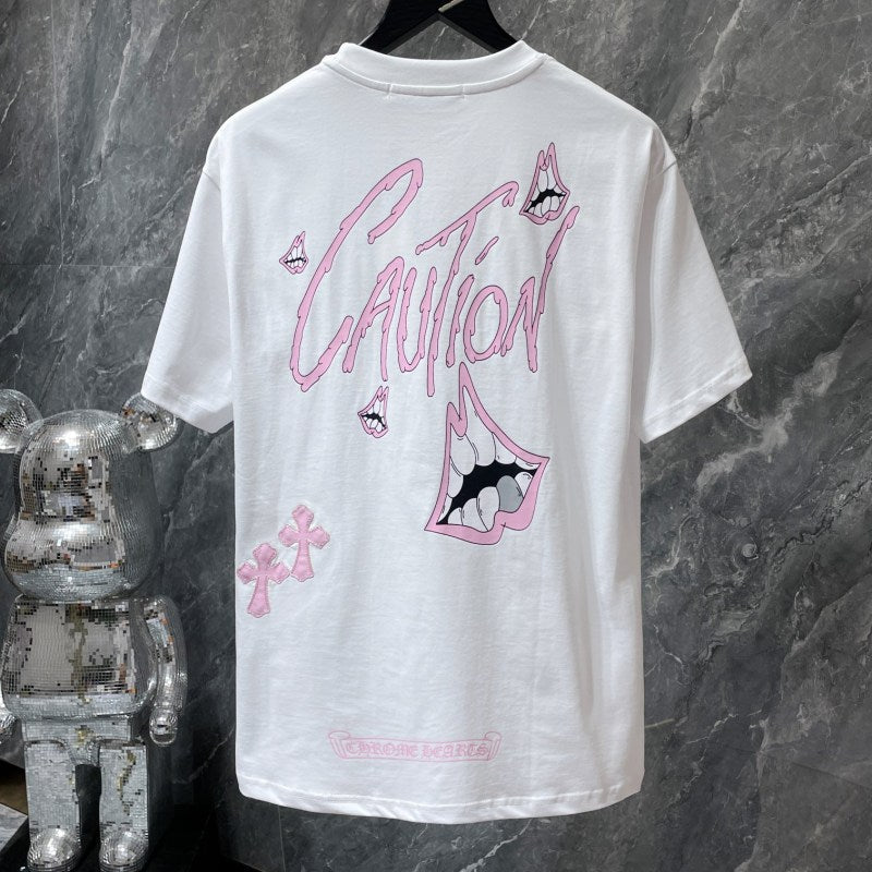 Chrome Hearts x Matty Boy Caution Pink Lips Graphic Tee – White / Black / Gray
