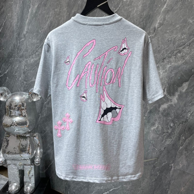 Chrome Hearts x Matty Boy Caution Pink Lips Graphic Tee – White / Black / Gray