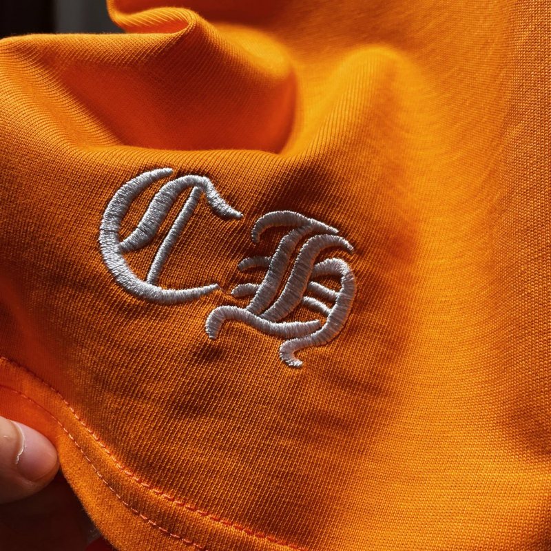 Chrome Hearts Rainbow Horseshoe Cross Embroidered Tee – Orange