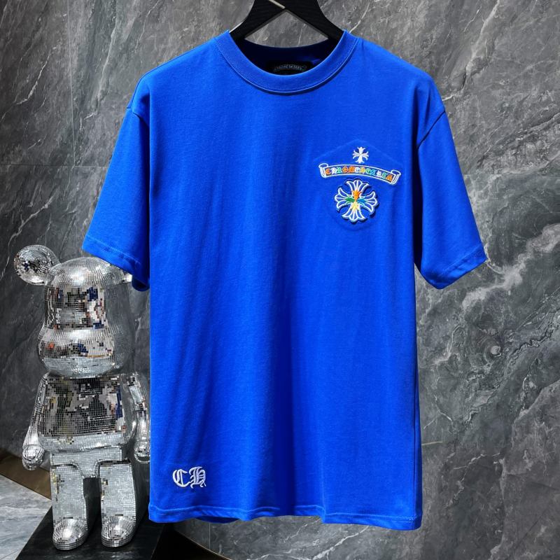 Chrome Hearts Rainbow Horseshoe Cross Embroidered Tee – Blue