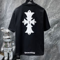 Chrome Hearts Oversized Fleur Cross Appliqué Crystal Stud Tee – Black / White