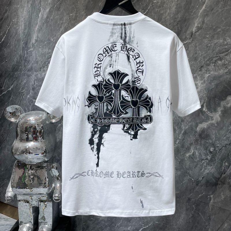 Chrome Hearts Paint Splash Heart Fleur Cross Graphic Tee – Black / White