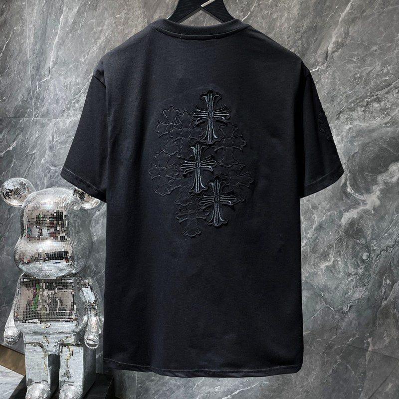 Chrome Hearts Triple Cross Embroidered Graphic Tee – Black / Gray