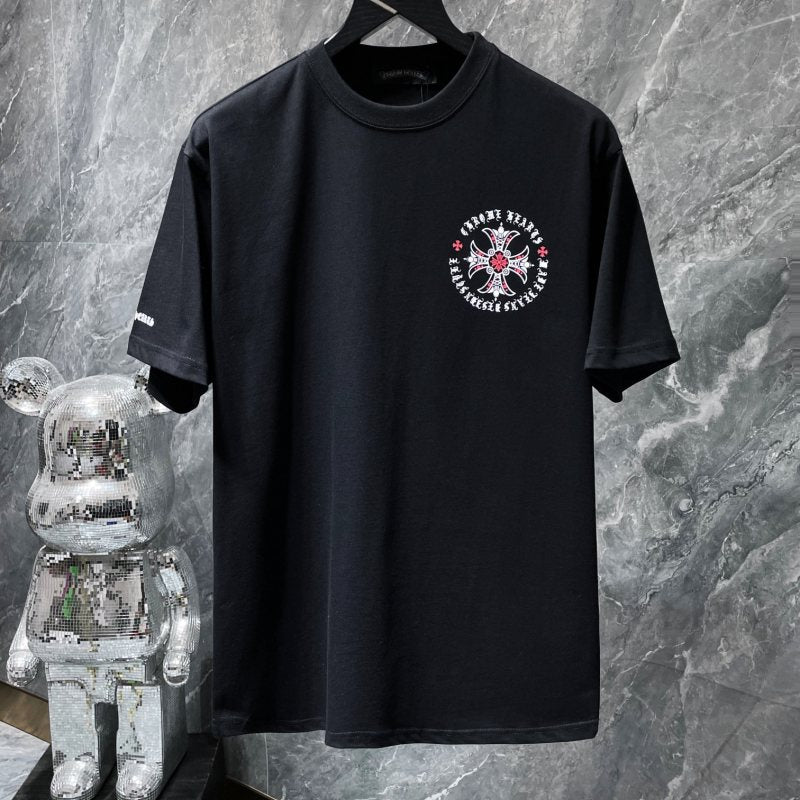 Chrome Hearts Red Rose Cross Medallion Gothic Circle Tee – Black / White