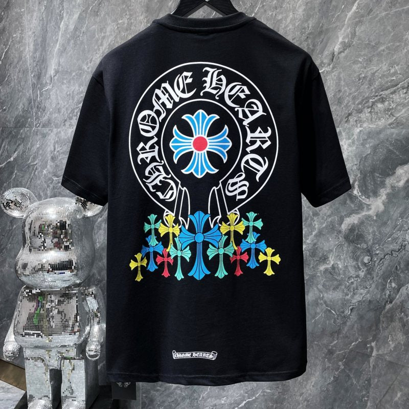 Chrome Hearts Rainbow Cross Circle Gothic Graphic Tee – Black / White