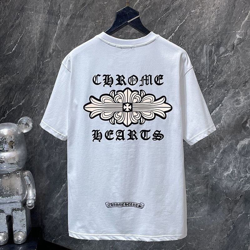Chrome Hearts Gothic Logo Fleur Cross Ornament Tee – White