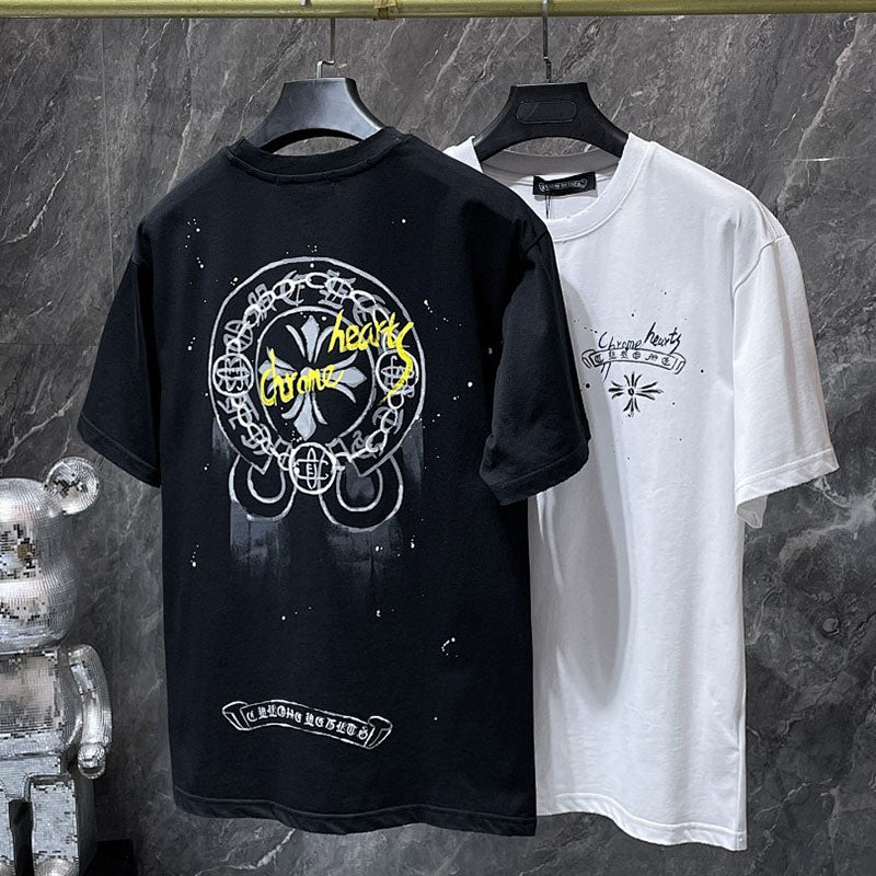 Chrome Hearts Graffiti Cross Circle Neon Graphic Tee – Black