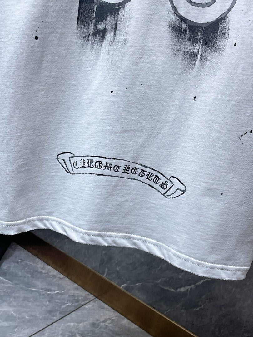 Chrome Hearts Graffiti Cross Circle Hand-Painted Graphic Tee – White