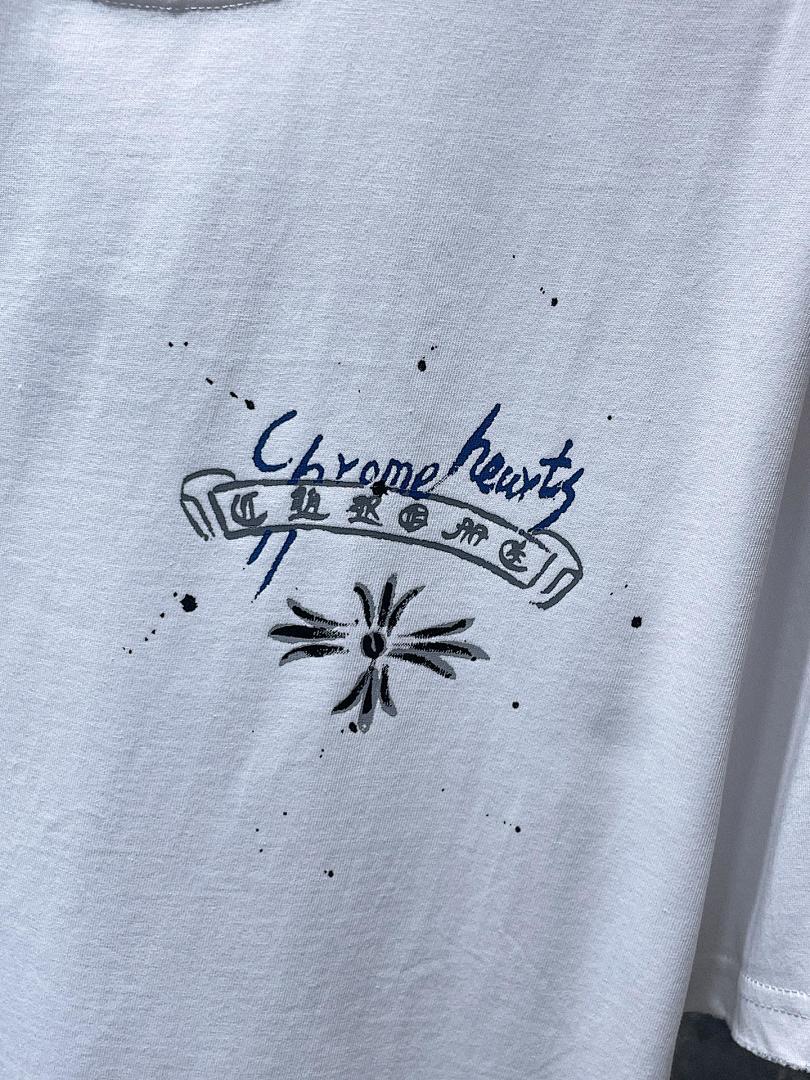 Chrome Hearts Graffiti Cross Circle Hand-Painted Graphic Tee – White