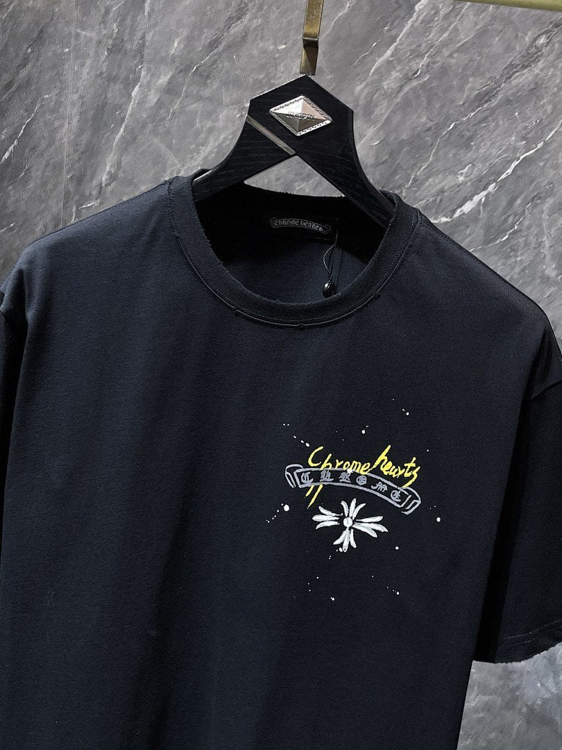 Chrome Hearts Graffiti Cross Circle Neon Graphic Tee – Black