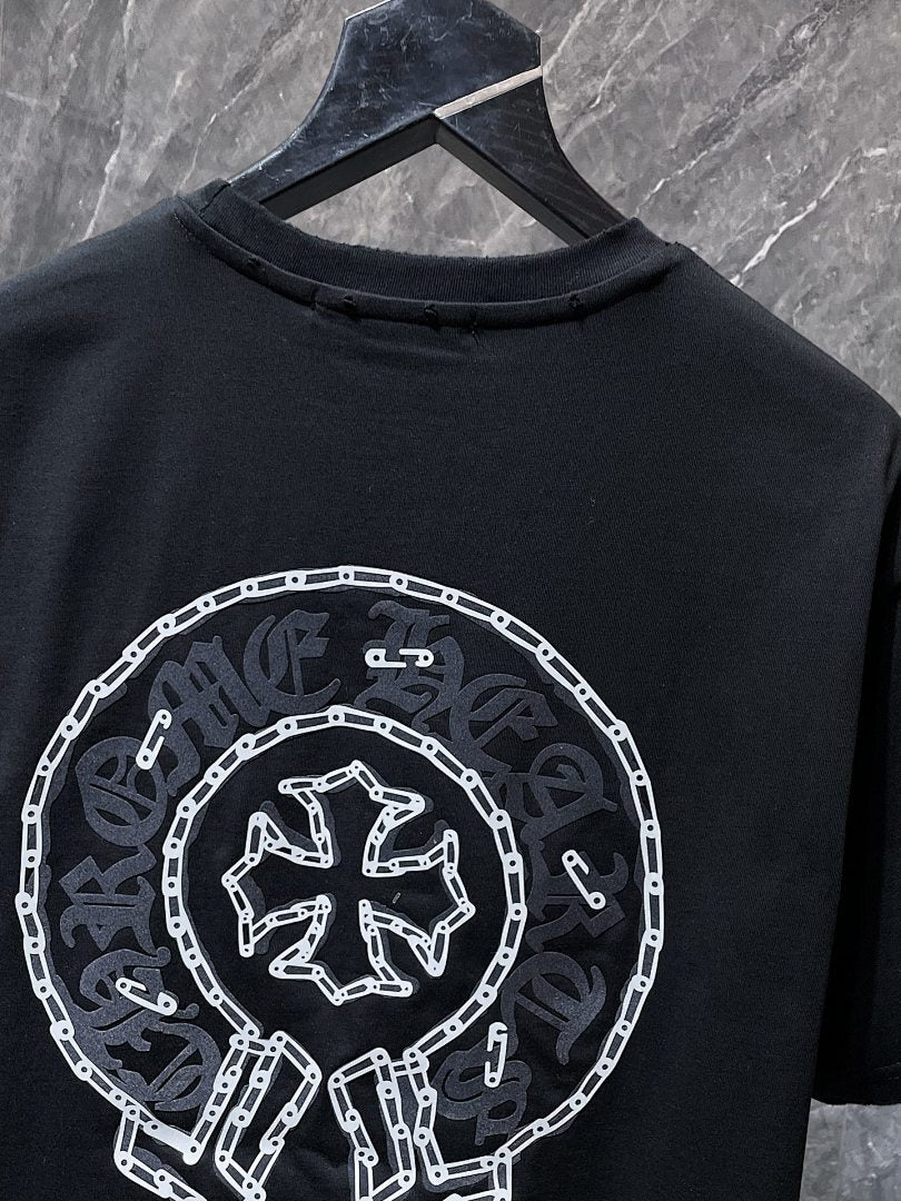Chrome Hearts Chain Link Horseshoe Cross Graphic Tee – Black