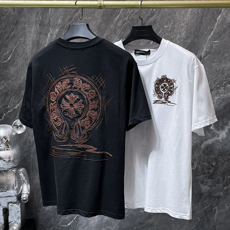 Chrome Hearts Crystal Beaded Horseshoe Cross Embroidered Tee – Black