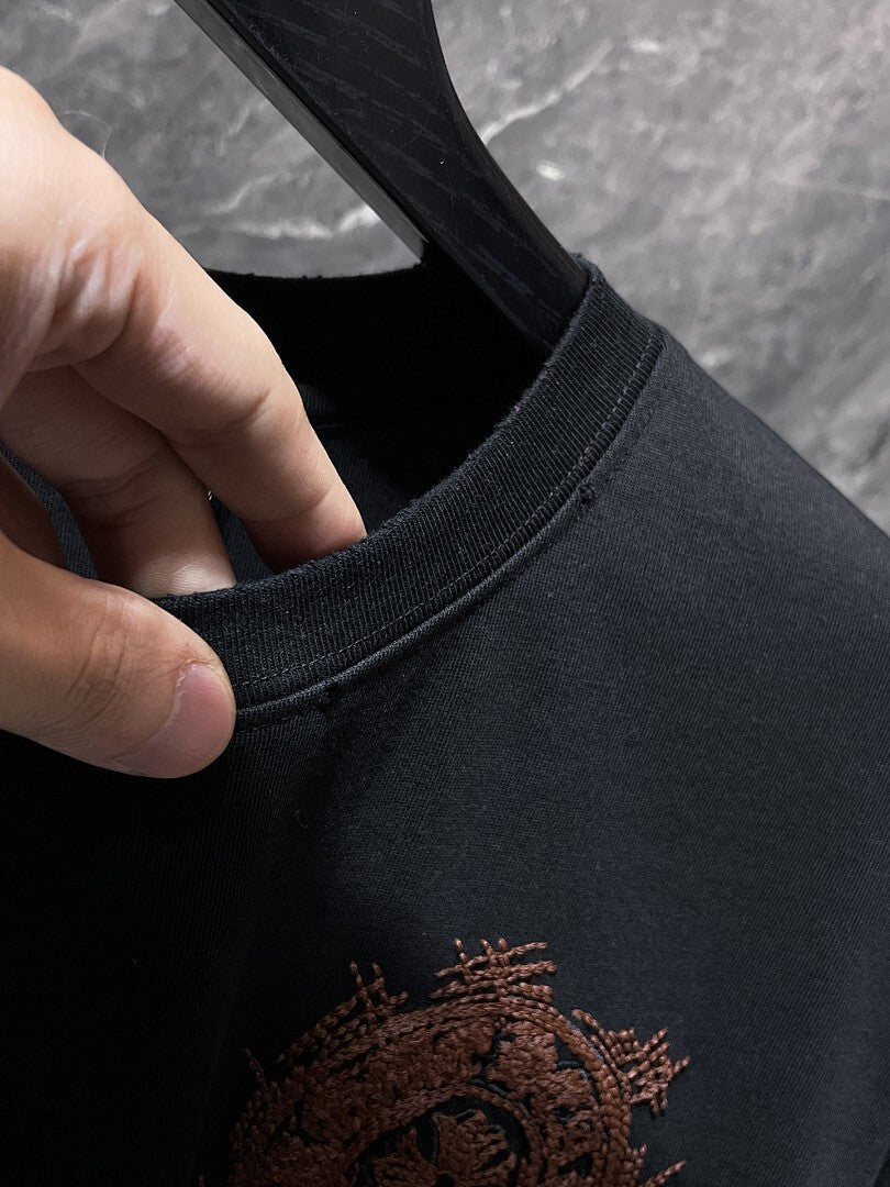 Chrome Hearts Crystal Beaded Horseshoe Cross Embroidered Tee – Black
