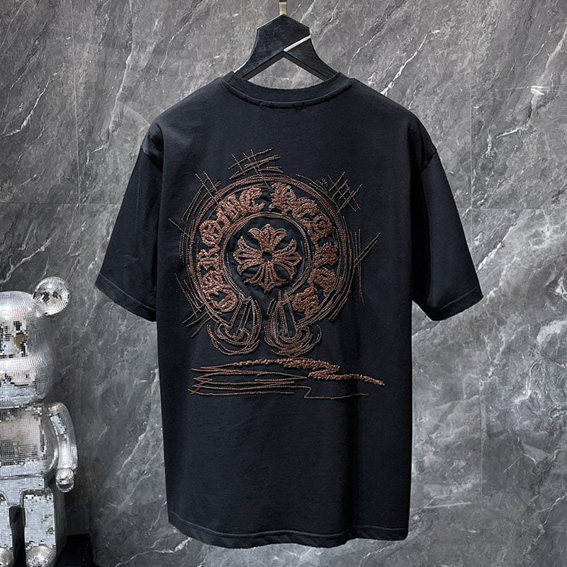 Chrome Hearts Crystal Beaded Horseshoe Cross Embroidered Tee – Black