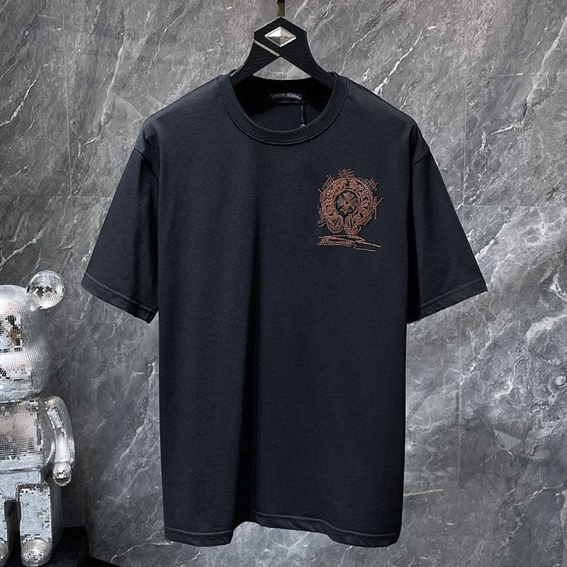 Chrome Hearts Crystal Beaded Horseshoe Cross Embroidered Tee – Black