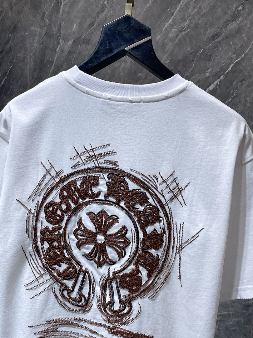 Chrome Hearts Crystal Beaded Horseshoe Cross Embroidered Tee – White