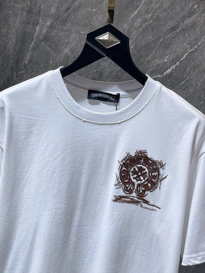 Chrome Hearts Crystal Beaded Horseshoe Cross Embroidered Tee – White