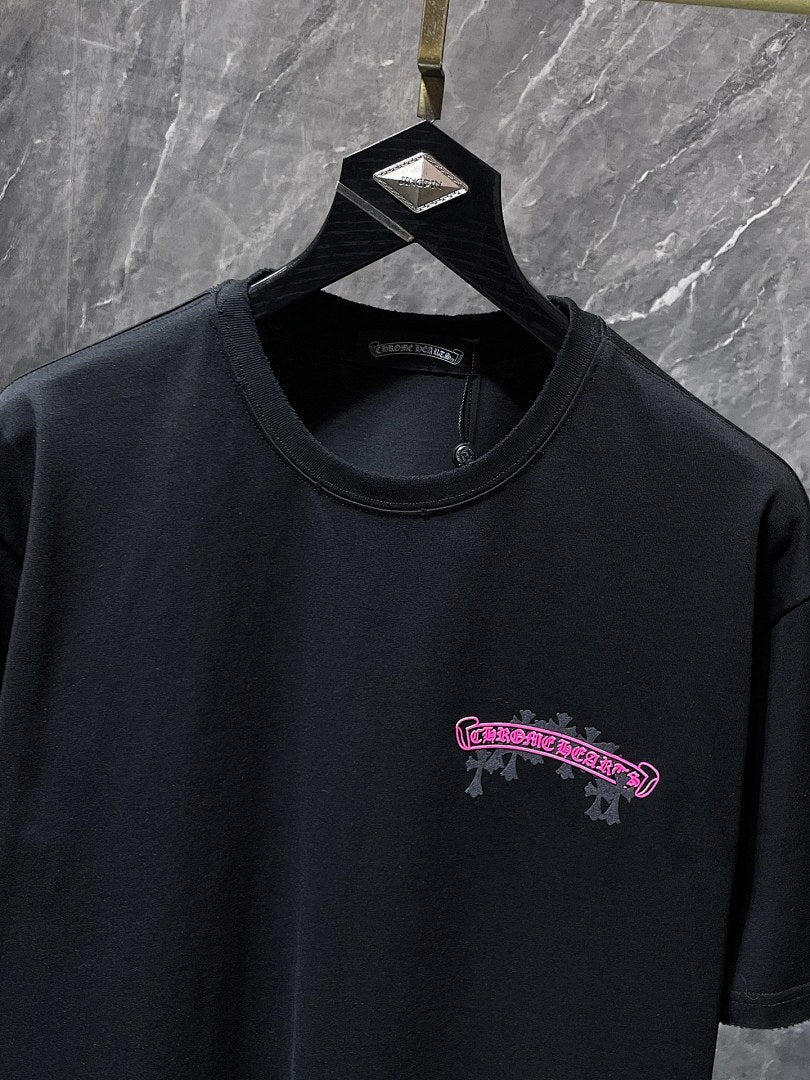 Chrome Hearts Neon Pink Banner Fleur Cross Graphic Tee – Black