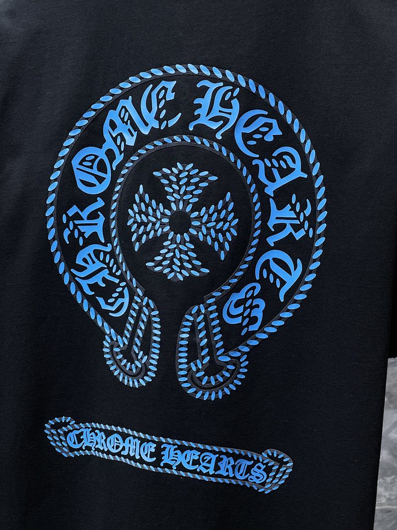 Chrome Hearts Blue Gradient Horseshoe Cross Embroidered Tee – Black