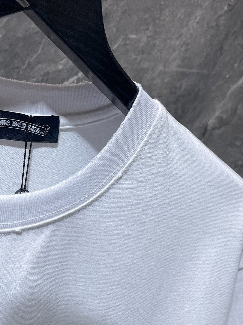 Chrome Hearts Sky Blue Braided Rope Horseshoe Cross Tee – White
