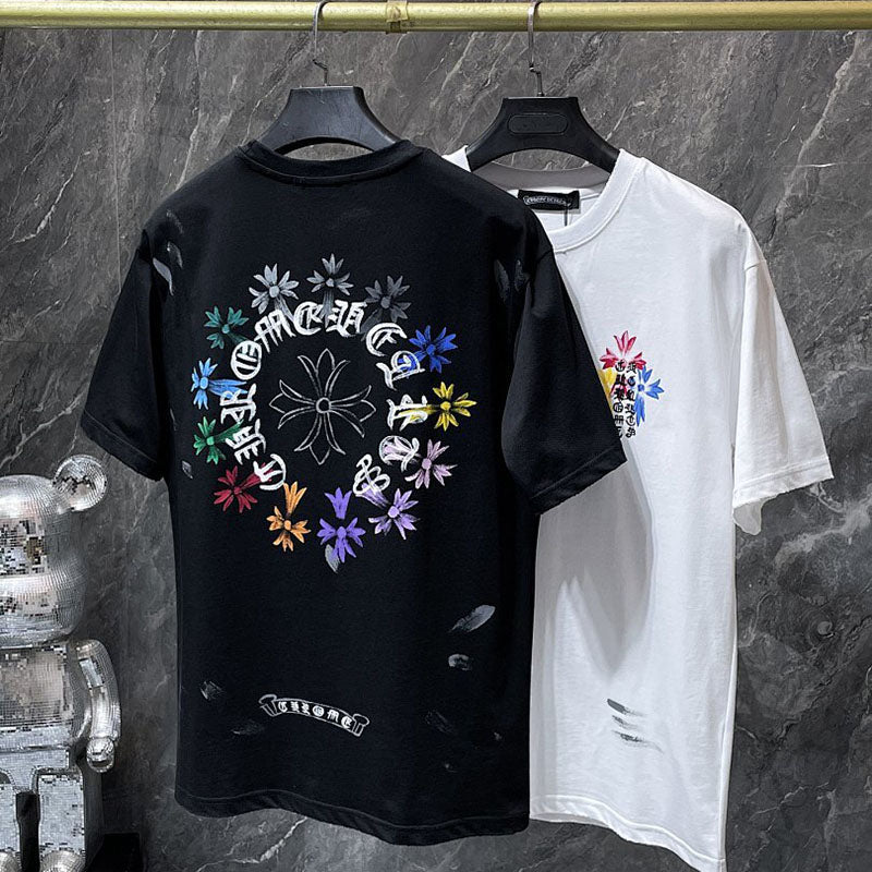 Chrome Hearts Rainbow Floral Cross Graphic Tee – Black