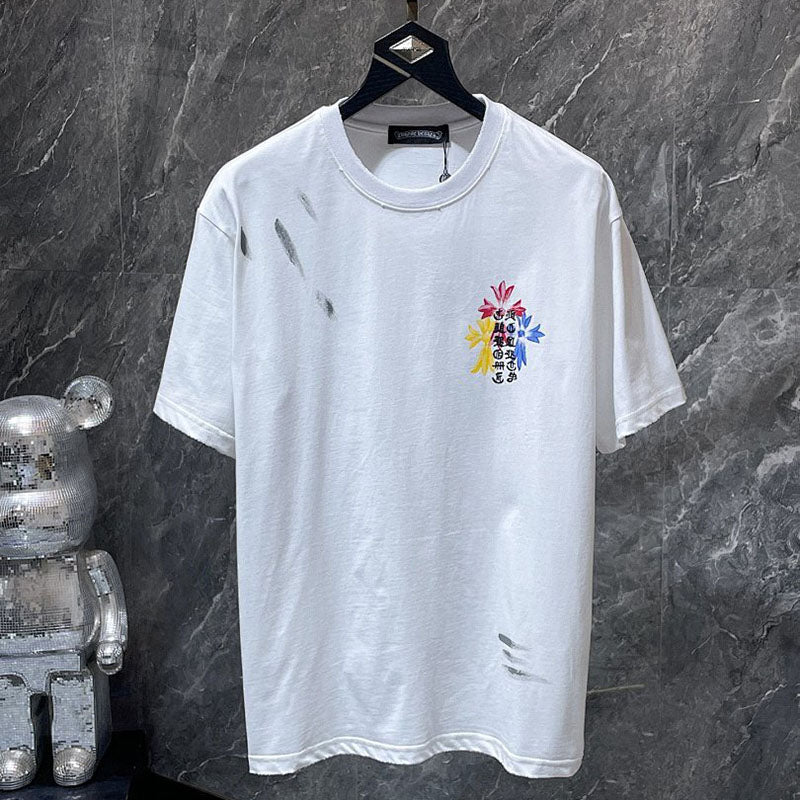 Chrome Hearts Rainbow Floral Cross Graphic Tee – White