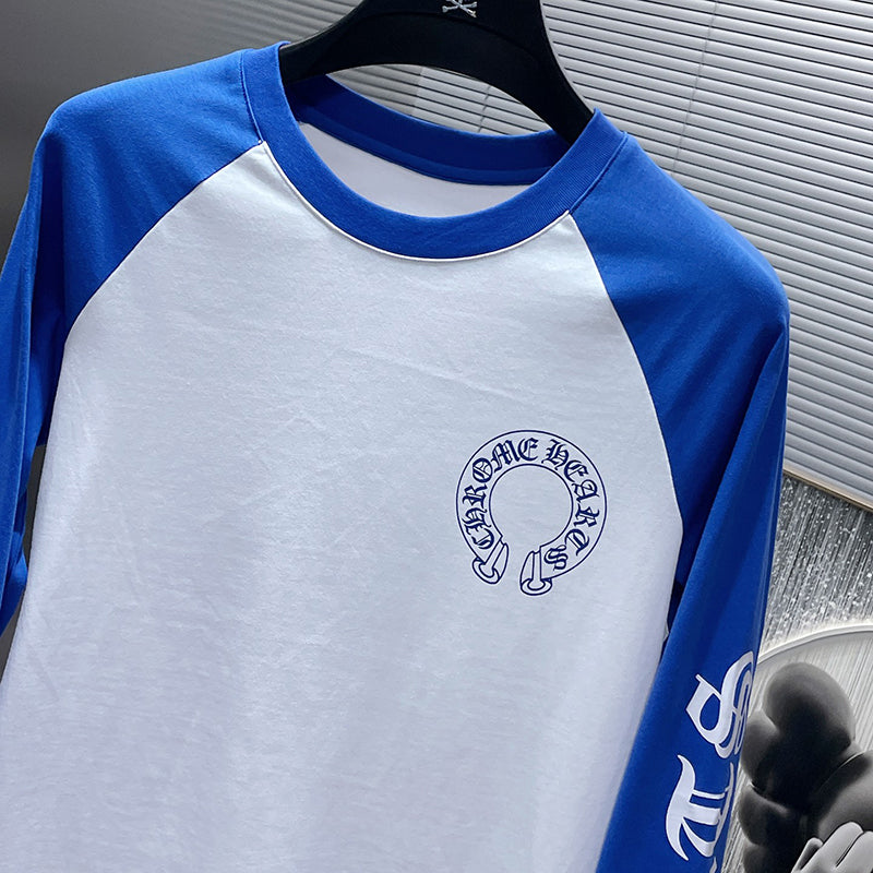 Chrome Hearts CH Gothic Raglan Long Sleeve Tee – Blue / White