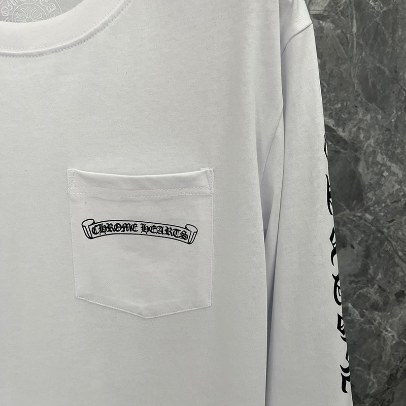 Chrome Hearts Gothic Sleeve Logo Pocket Long Sleeve Tee – White / Black